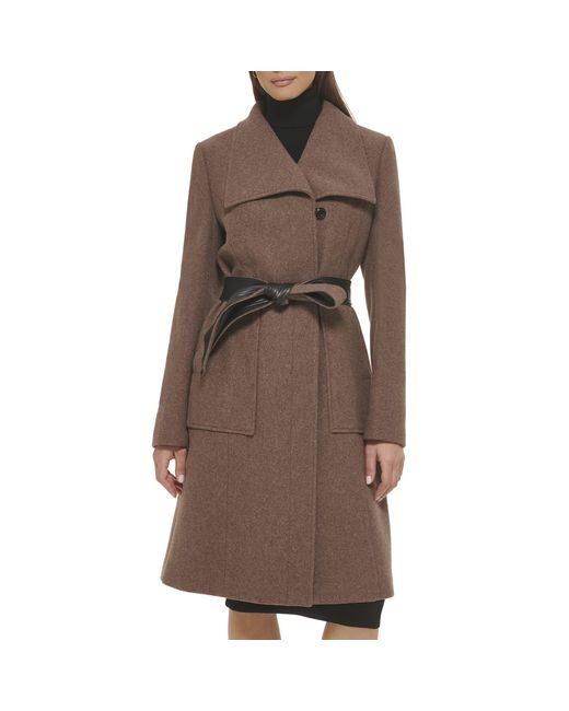 Cole Haan Brown Belted Coat Wool With Cuff Details