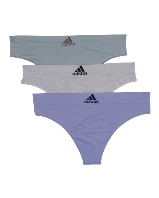 adidas Seamless Thong Underwear 3-pack Panties in Blue | Lyst