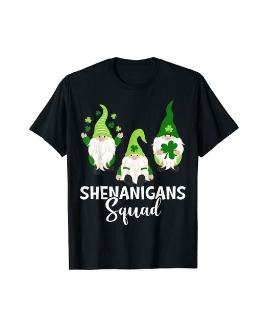 Guess Happy St Patricks Day Shenanigans Squad Gnomes Irish Clover T-shirt  in Black