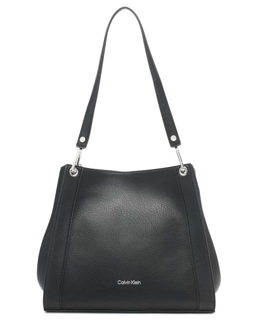 Calvin Klein Leather Reyna Novelty Triple Compartment Shoulder Bag in