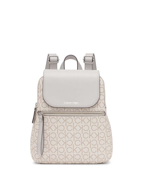 Calvin Klein White Reyna Signature Key Item Flap Backpack
