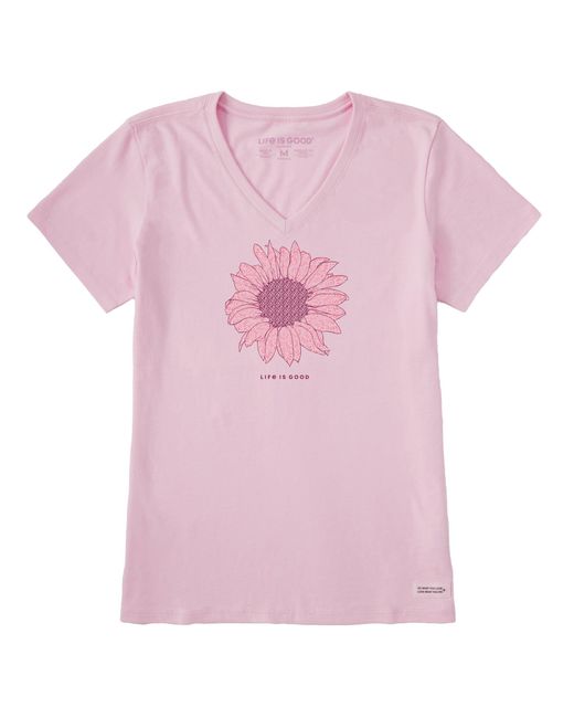 Life Is Good. Pink Blooming French Flower Short Sleeve Cotton Tee