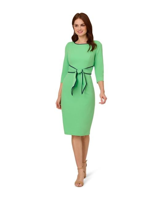 Adrianna Papell Women's Green Tipped Crepe Tie Dress