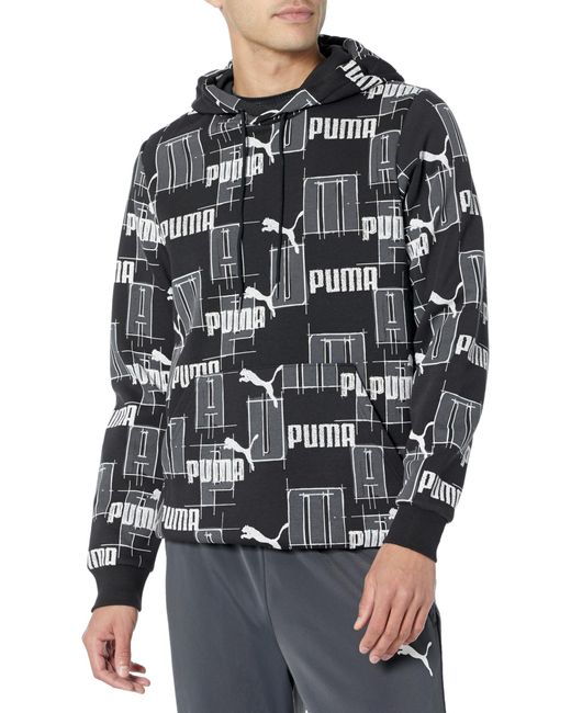 PUMA Gray Graphic Hooded Sweatshirt Black-ss24 All Over Print for men