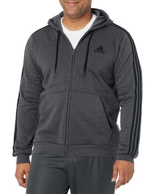 Adidas Gray Mens Essentials 3-stripes Full-zip Essentials Fleece 3 Stripes Full Zip Hoodie for men