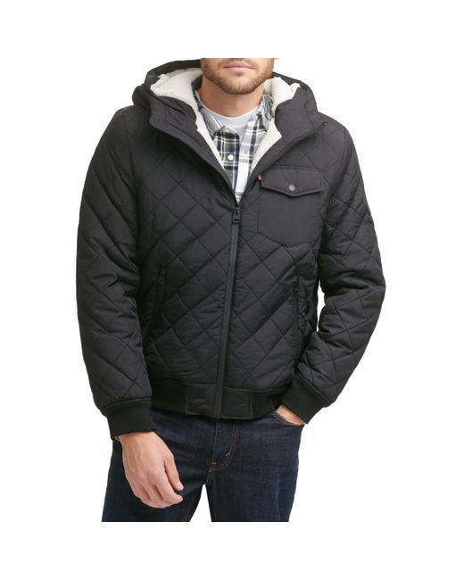 Levi's Black Diamond Quilted Sherpa Lined Bomber Jacket for men