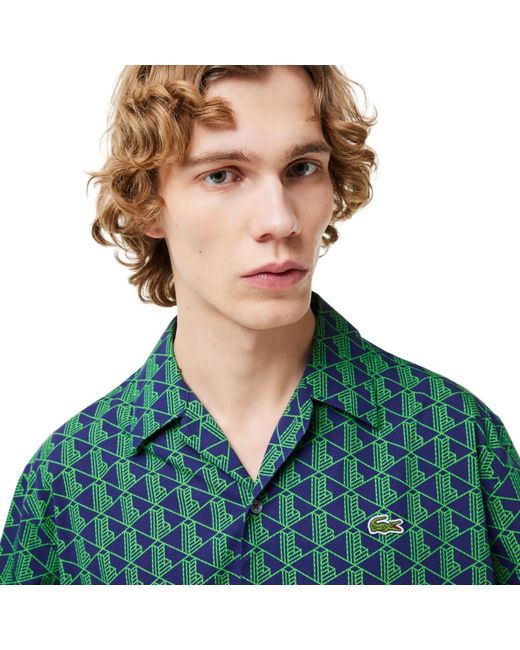 Lacoste Green Short Sleeve Relaxed Fit Monogram Woven Shirt for men