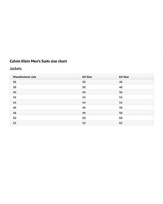 Calvin Klein Slim Fit Suit Size Chart