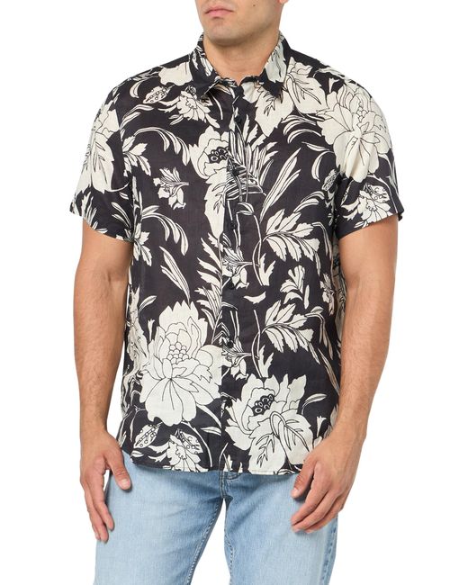 Guess Black Eco Island Linen Cypress Palm Short Sleeve Shirt for men
