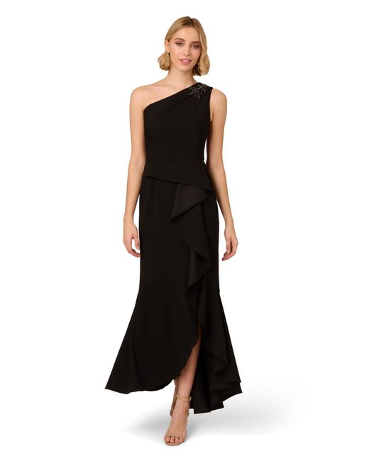 Adrianna Papell Black Beaded Knit Crepe Gown