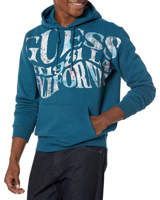 Guess Blue Multic Hoodie Sweatshirt for men