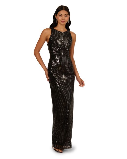 Adrianna Papell Women's Black Studio Sequin Halter Gown