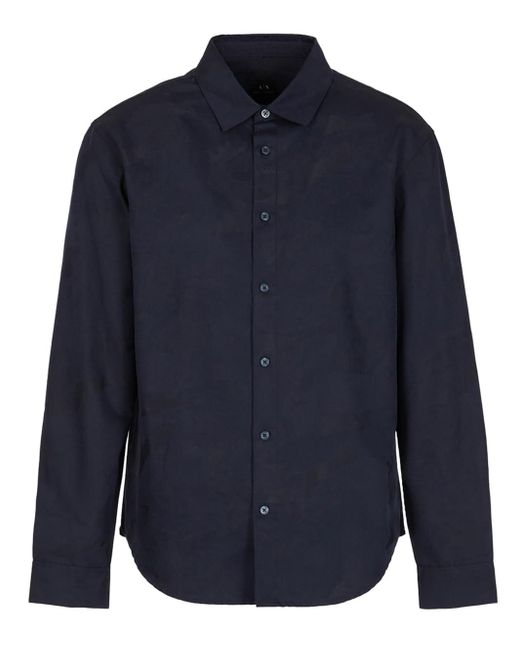 Emporio Armani Blue A|x Armani Exchange Long Sleeve Jacquard Button Down Shirt for men