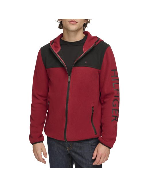 Tommy Hilfiger Red Hooded Legacy Fleece Jacket for men