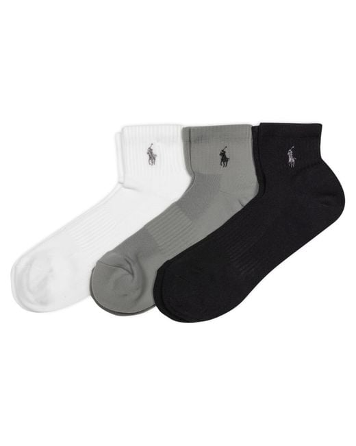 Polo Ralph Lauren Gray Tech Athletic Quarter Ankle Sock 3 Pair Pack for men