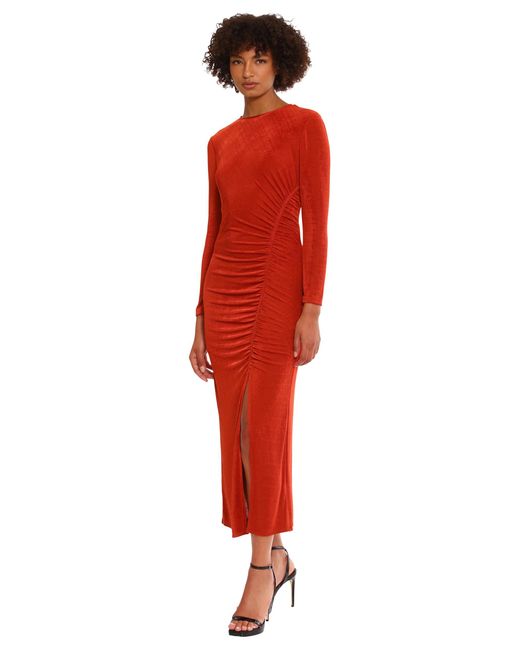 Donna Morgan Red Ruched Princess Seam Dress With Slit Detail Event Party Occasion Guest Of