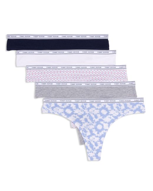 Tommy Hilfiger Blue S Classic Cotton Thong Underwear With Logo Waistband 5-pack
