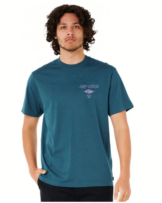 Rip Curl Blue Standard Fit Short Sleeve Crew Neck Graphic Tee for men