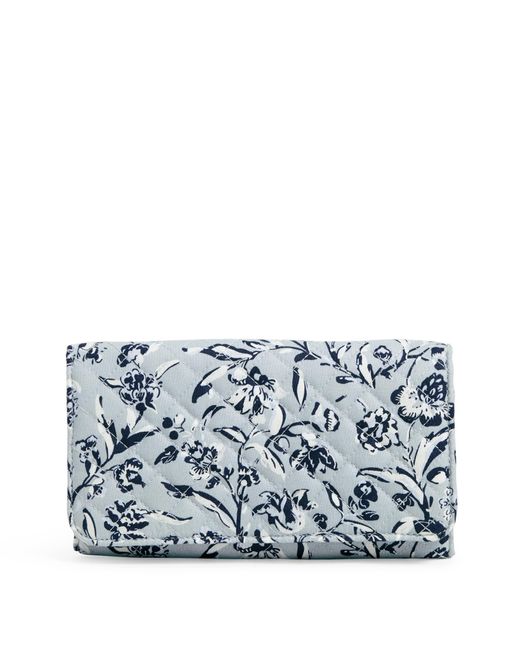 Vera Bradley Blue Cotton Trifold Clutch Wallet With Rfid Protection