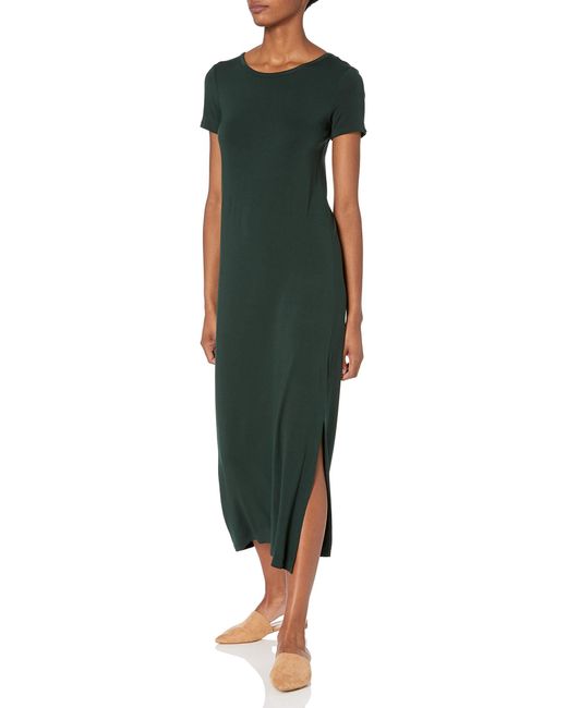 Amazon Essentials Green Jersey Standard-fit Short-sleeve Crewneck Side Slit Maxi Dress