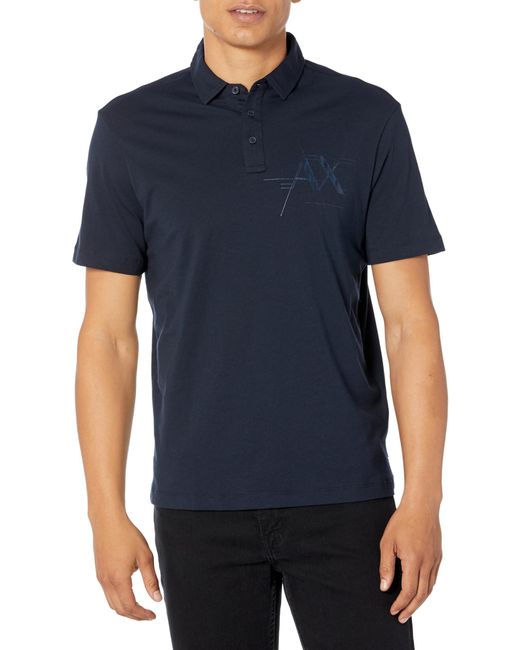 Emporio Armani Blue A | X Armani Exchange Regular Fit Cotton Jersey Metallic Logo Polo for men
