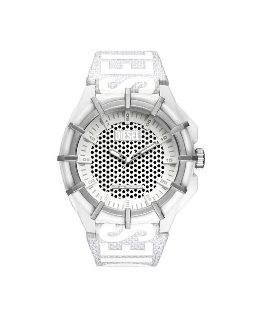 DIESEL White Framed Solar-powered Three-hand Analog Textile Leather Watch for men