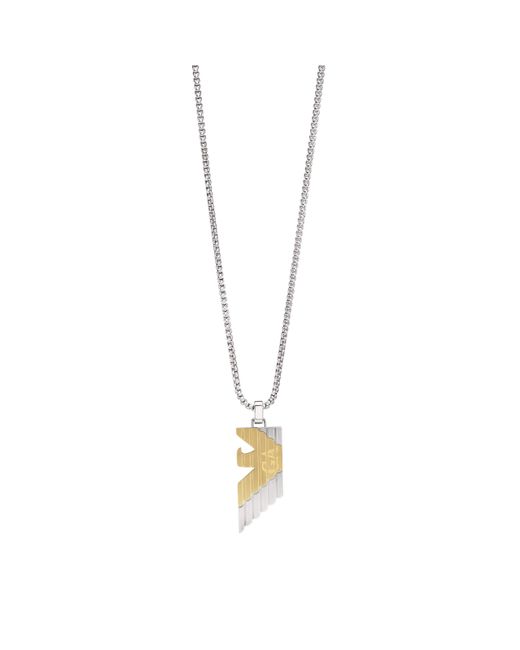 Emporio Armani Metallic Silver And Gold Two-tone Stainless Steel Pendant Necklace for men