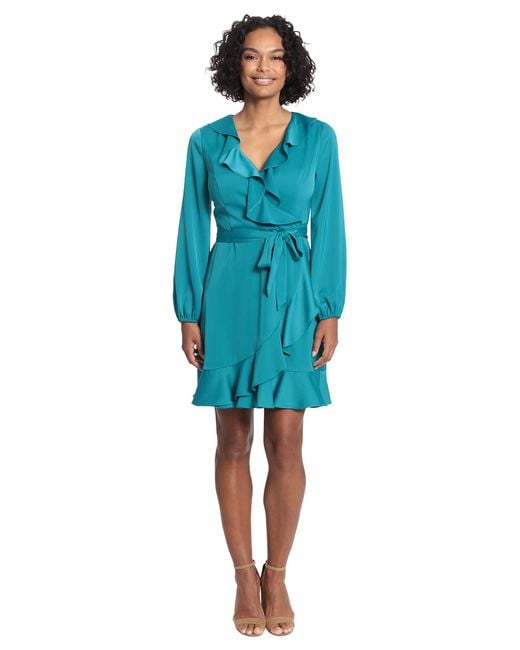 Women's DKNY Tie Sleeve V-Neck Faux Wrap Dress