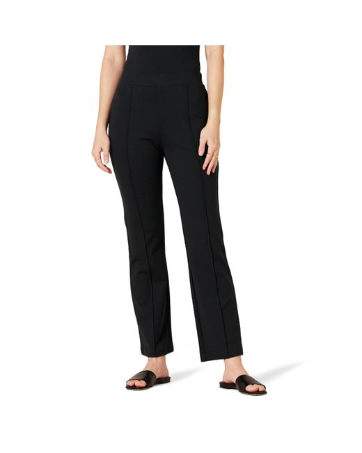 Pantaloni Pull-on Svasati alla Caviglia a Vita Media in Tessuto Ponte Donna di Amazon Essentials in Black