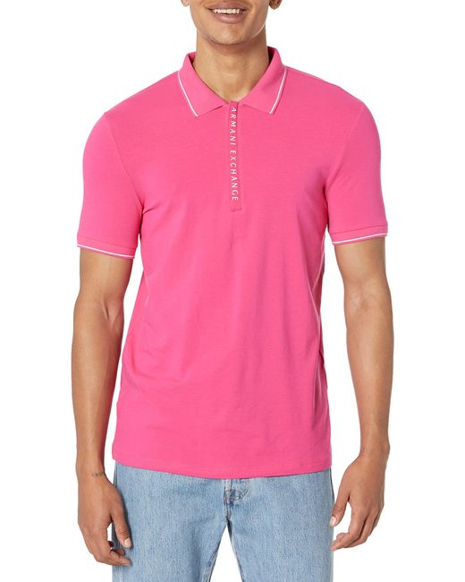 Armani Exchange Pink | Logo Plcket Zip Jersey Polo for men
