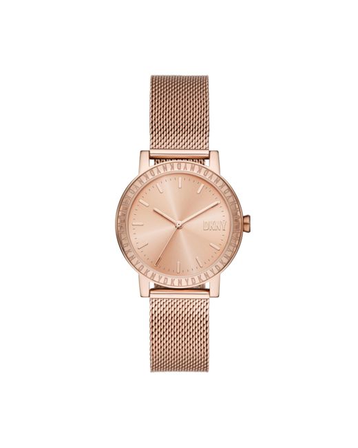 DKNY Pink Soho D Three-hand Rose Gold-tone Stainless Steel Mesh Band Watch