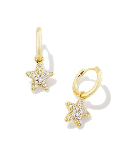 Kendra Scott Metallic 14k Gold-plated Jae Star Pave Huggie Earrings In White Crystal