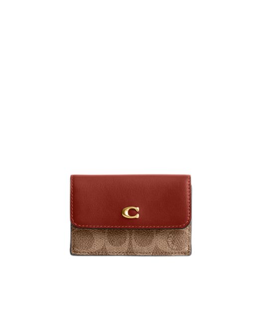 COACH Red Coated Canvas Signature Essential Mini Trifold Wallet