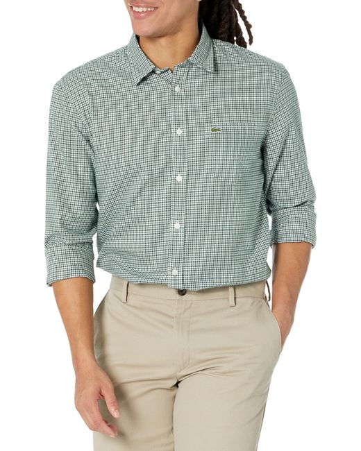 Lacoste Green Long Sleeve Regular Fit Checkered Button Down Shirt for men