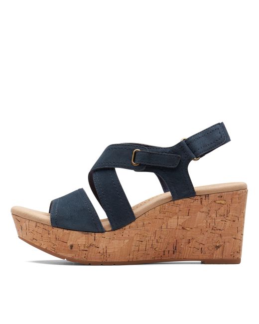 Clarks Rose Way Wedge Sandal in Blue | Lyst