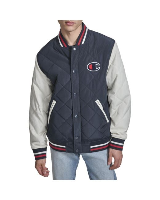 Champion Retro Diamond Quilted Bomber Varsity Jacket in Blue for Men Lyst
