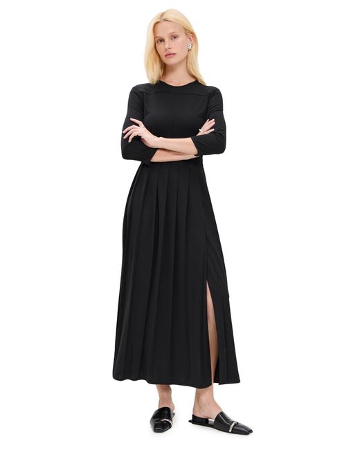 Theory Women's Black Long Sleeve Pleat Midi Dress