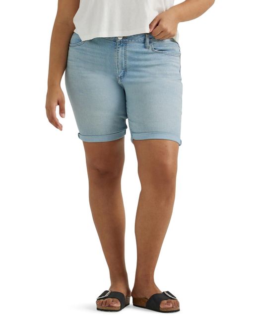 Lee Jeans Blue Plus Size Legendary Rolled Denim Bermuda Short