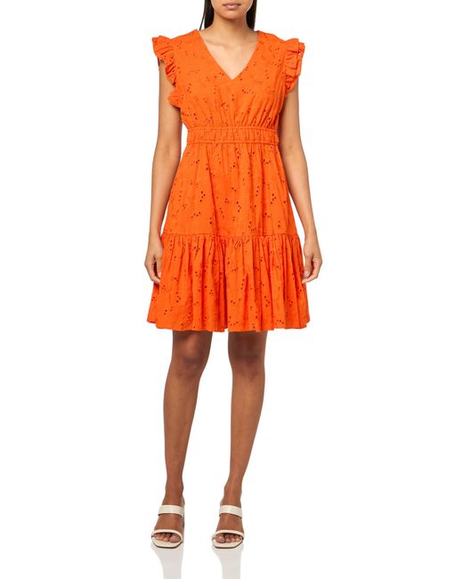 Anne Klein Orange Vneck Ruffle Slv Short Dress