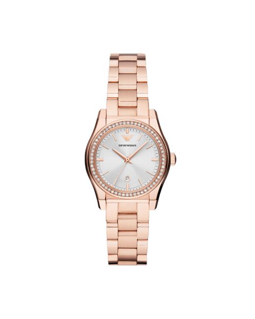 Emporio Armani Pink Three-hand Date Rose Gold-tone Stainless Steel Bracelet Watch