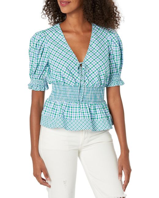 Shoshanna Blue Bennet Two Tone Gingham Top