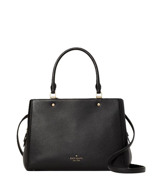 Kate Spade Black Leila Pebbled Leather Medium Triple Compartment Satchel