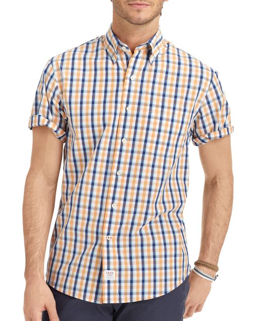 Izod White Short Sleeve Saltwater Two Toned Gingham Button-down Woven for men