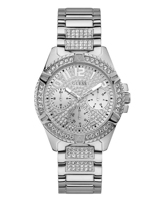 Guess Gray Stainless Steel Crystal Watch With Day