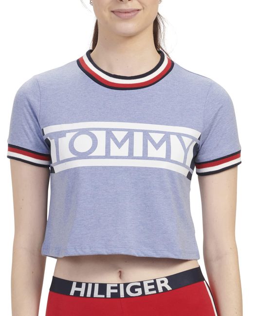 Tommy Hilfiger Blue Short Sleeve Crop T-shirt Pajama Top Pj