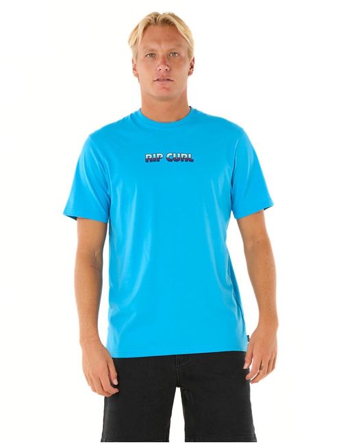 Rip Curl Blue Graphic Short Sleeve Crew Neck T-shirt for men