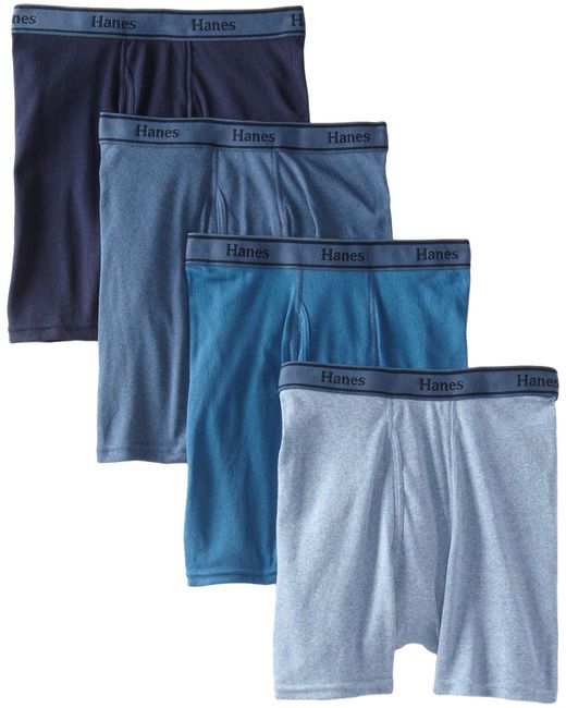 Hanes Blue Ultimate 4-pack Freshiq Tagless Cotton Boxer With Comfortflex Waistband Briefs for men