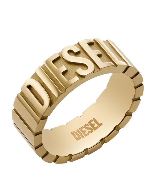 DIESEL Metallic Gold-tone Stainless Steel Logo Band Ring for men