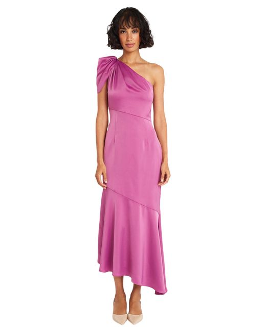 Maggy London Pink Draped One Shoulder Tea Length Formal Wedding Guest Dresses For