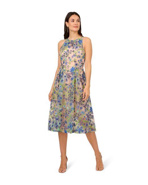 Adrianna Papell Blue Embroidered Fit And Flare